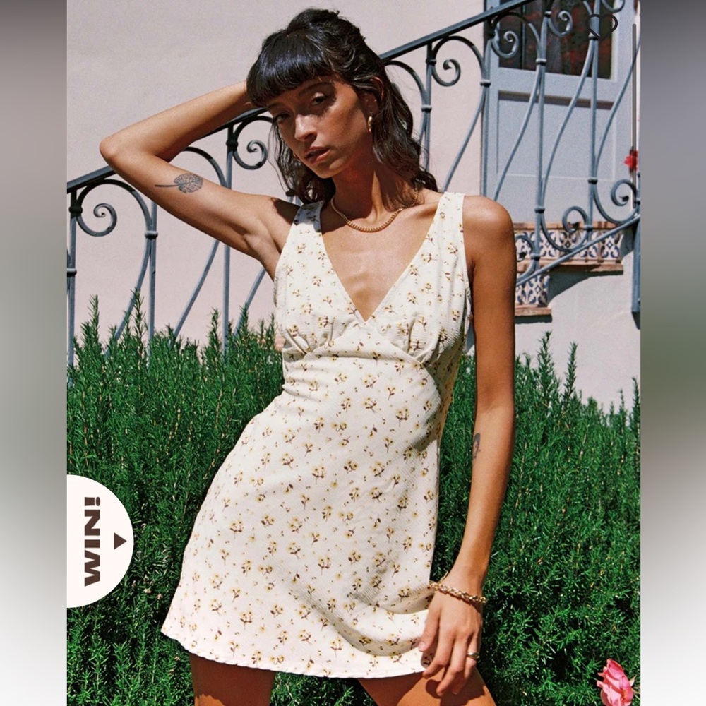 Nellie Mini Dress White / Yellow Floral - Princess Polly - Size 4